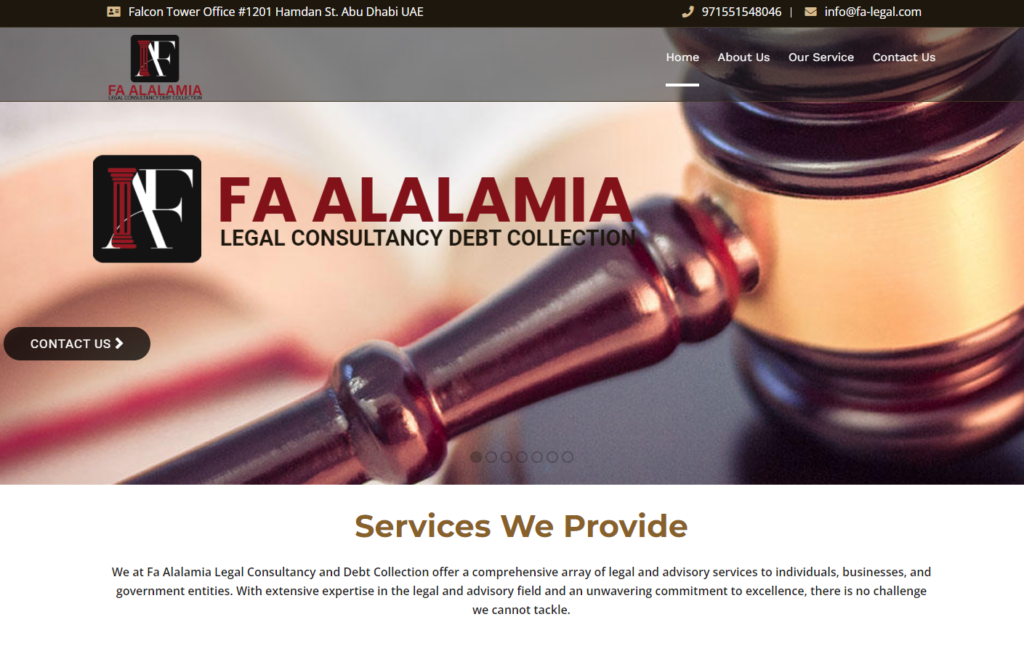 Fa Alalamia Legal Consultancy Debt Collection website was developed and designed by The Future Vision for Computer Systems & Networks, made by experienced developers working within the leading IT solutions company to deliver high quality website development.